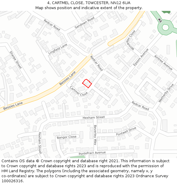 4, CARTMEL CLOSE, TOWCESTER, NN12 6UA: Location map and indicative extent of plot