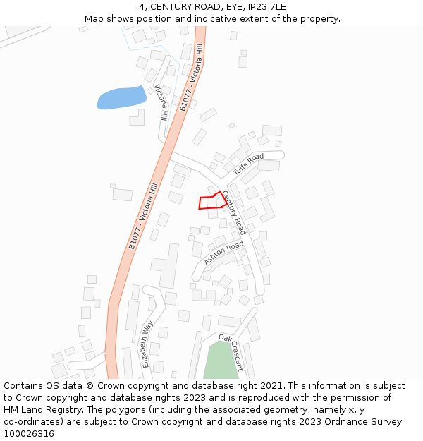 4, CENTURY ROAD, EYE, IP23 7LE: Location map and indicative extent of plot