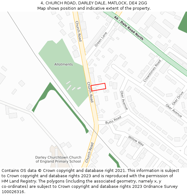 4, CHURCH ROAD, DARLEY DALE, MATLOCK, DE4 2GG: Location map and indicative extent of plot