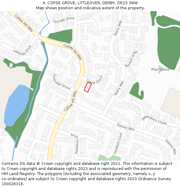4, COPSE GROVE, LITTLEOVER, DERBY, DE23 3WW: Location map and indicative extent of plot