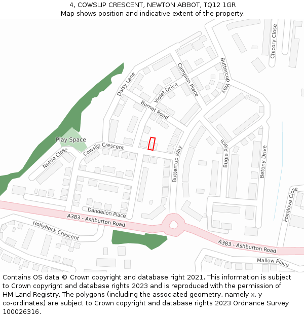 4, COWSLIP CRESCENT, NEWTON ABBOT, TQ12 1GR: Location map and indicative extent of plot