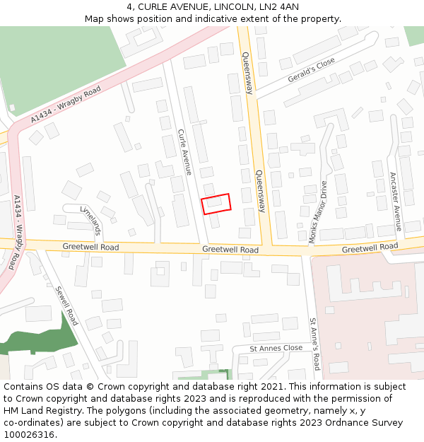 4, CURLE AVENUE, LINCOLN, LN2 4AN: Location map and indicative extent of plot