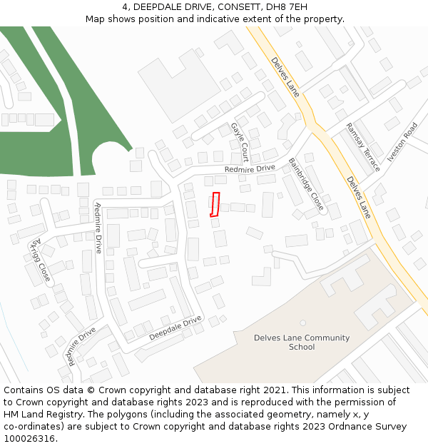 4, DEEPDALE DRIVE, CONSETT, DH8 7EH: Location map and indicative extent of plot