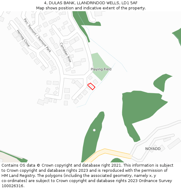 4, DULAS BANK, LLANDRINDOD WELLS, LD1 5AF: Location map and indicative extent of plot