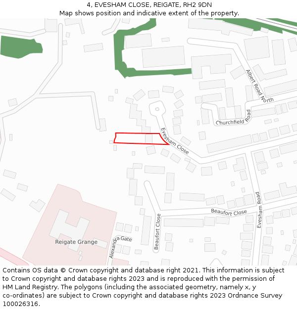4, EVESHAM CLOSE, REIGATE, RH2 9DN: Location map and indicative extent of plot