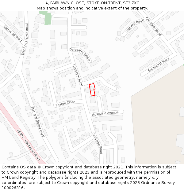 4, FAIRLAWN CLOSE, STOKE-ON-TRENT, ST3 7XG: Location map and indicative extent of plot
