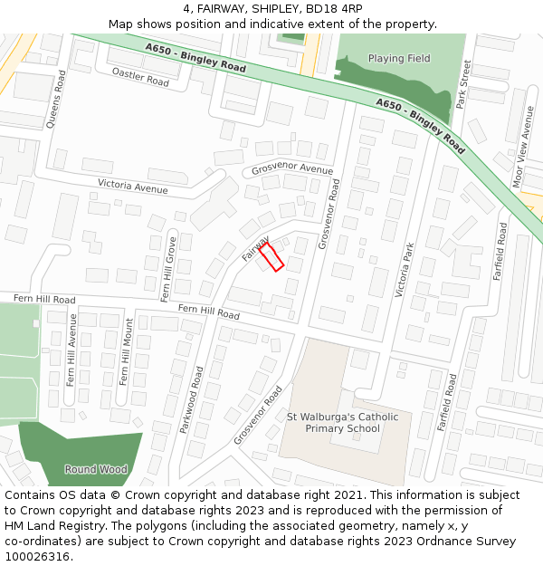 4, FAIRWAY, SHIPLEY, BD18 4RP: Location map and indicative extent of plot