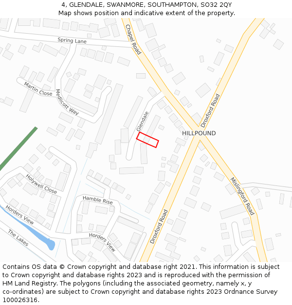 4, GLENDALE, SWANMORE, SOUTHAMPTON, SO32 2QY: Location map and indicative extent of plot