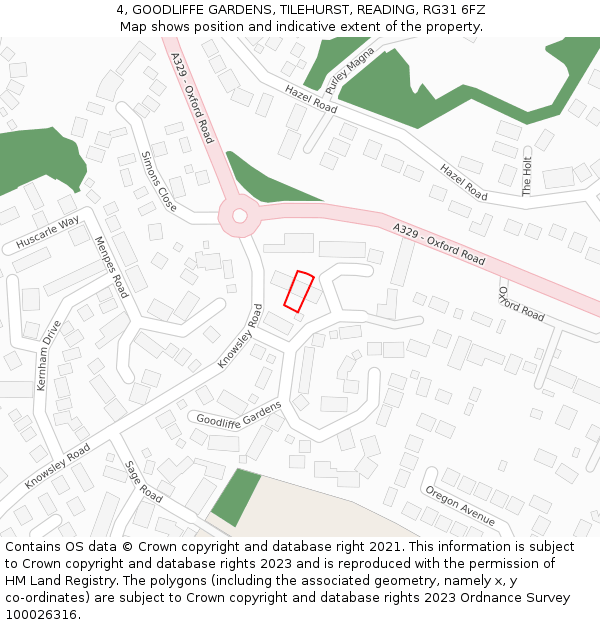 4, GOODLIFFE GARDENS, TILEHURST, READING, RG31 6FZ: Location map and indicative extent of plot