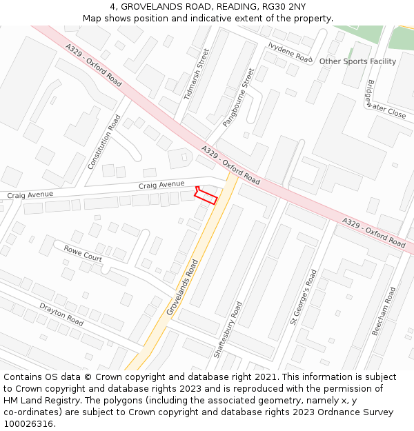 4, GROVELANDS ROAD, READING, RG30 2NY: Location map and indicative extent of plot