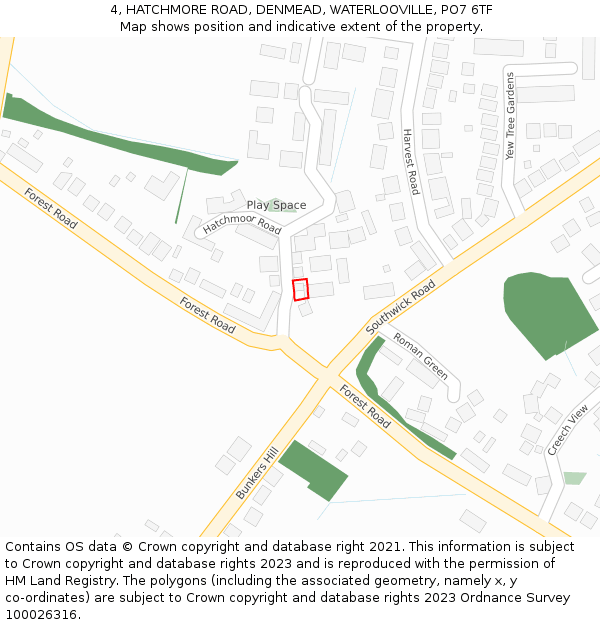 4, HATCHMORE ROAD, DENMEAD, WATERLOOVILLE, PO7 6TF: Location map and indicative extent of plot