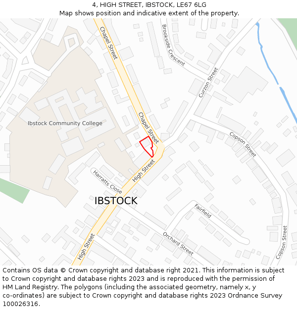 4, HIGH STREET, IBSTOCK, LE67 6LG: Location map and indicative extent of plot
