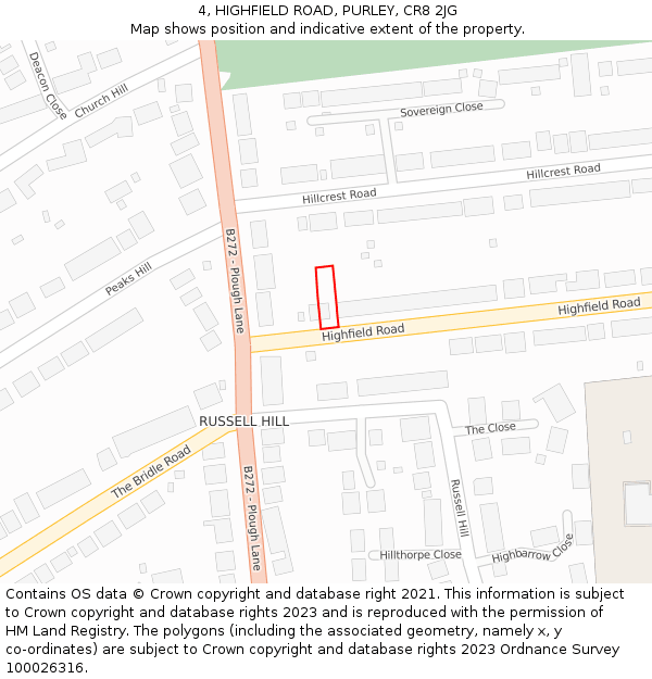 4, HIGHFIELD ROAD, PURLEY, CR8 2JG: Location map and indicative extent of plot