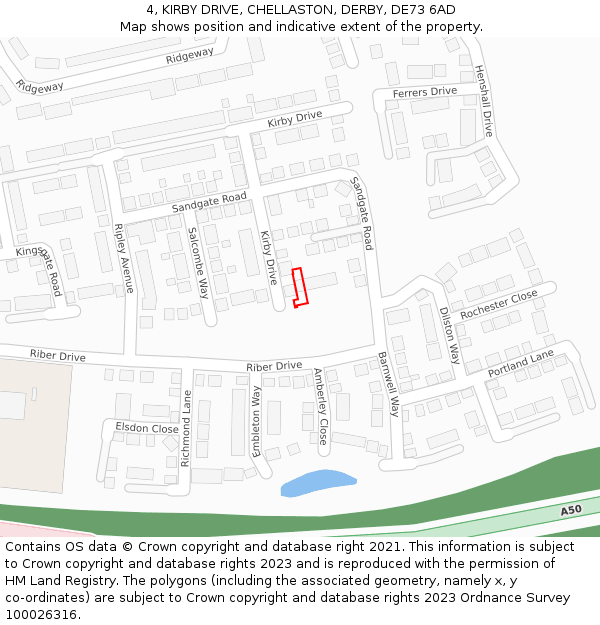 4, KIRBY DRIVE, CHELLASTON, DERBY, DE73 6AD: Location map and indicative extent of plot
