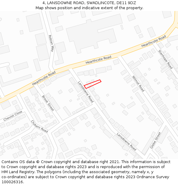 4, LANSDOWNE ROAD, SWADLINCOTE, DE11 9DZ: Location map and indicative extent of plot