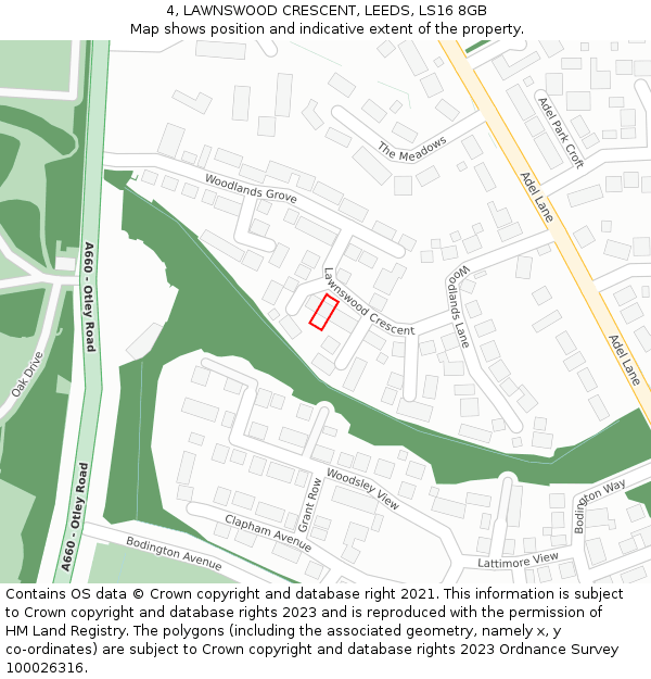 4, LAWNSWOOD CRESCENT, LEEDS, LS16 8GB: Location map and indicative extent of plot