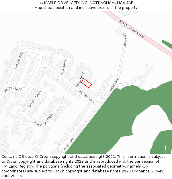 4, MAPLE DRIVE, GEDLING, NOTTINGHAM, NG4 4AF: Location map and indicative extent of plot