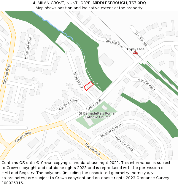 4, MILAN GROVE, NUNTHORPE, MIDDLESBROUGH, TS7 0DQ: Location map and indicative extent of plot