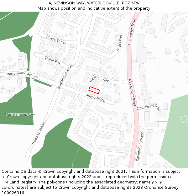4, NEVINSON WAY, WATERLOOVILLE, PO7 5FW: Location map and indicative extent of plot