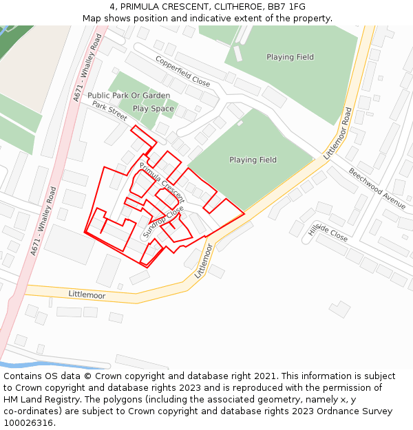 4, PRIMULA CRESCENT, CLITHEROE, BB7 1FG: Location map and indicative extent of plot