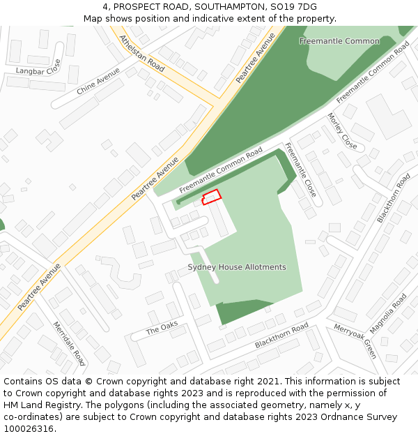 4, PROSPECT ROAD, SOUTHAMPTON, SO19 7DG: Location map and indicative extent of plot