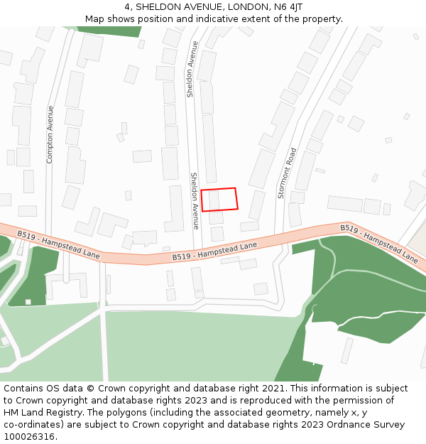 4, SHELDON AVENUE, LONDON, N6 4JT: Location map and indicative extent of plot