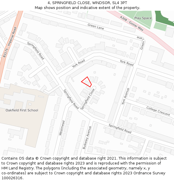 4, SPRINGFIELD CLOSE, WINDSOR, SL4 3PT: Location map and indicative extent of plot