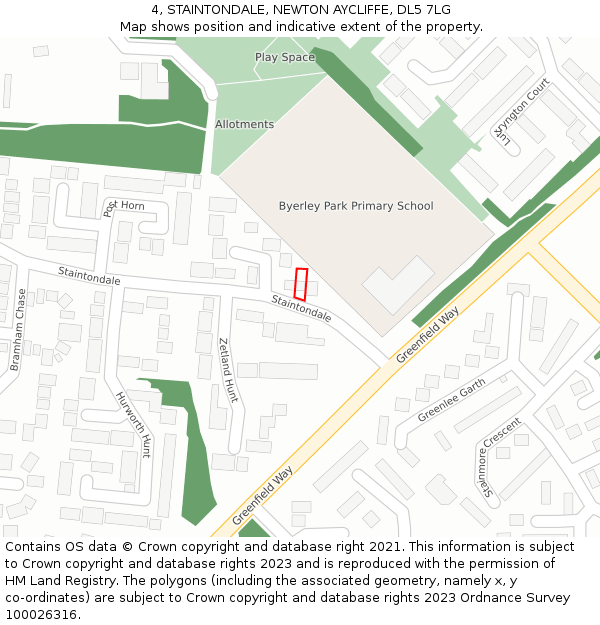 4, STAINTONDALE, NEWTON AYCLIFFE, DL5 7LG: Location map and indicative extent of plot