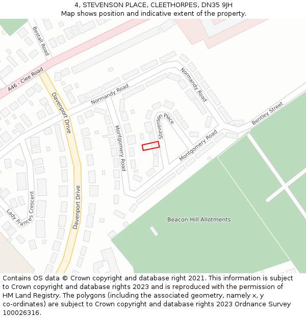 4, STEVENSON PLACE, CLEETHORPES, DN35 9JH: Location map and indicative extent of plot