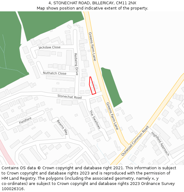 4, STONECHAT ROAD, BILLERICAY, CM11 2NX: Location map and indicative extent of plot
