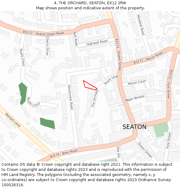 4, THE ORCHARD, SEATON, EX12 2RW: Location map and indicative extent of plot