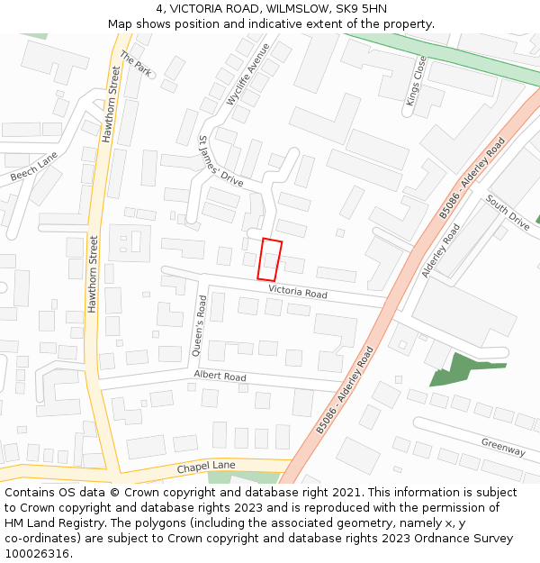 4, VICTORIA ROAD, WILMSLOW, SK9 5HN: Location map and indicative extent of plot
