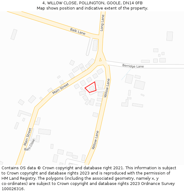 4, WILLOW CLOSE, POLLINGTON, GOOLE, DN14 0FB: Location map and indicative extent of plot