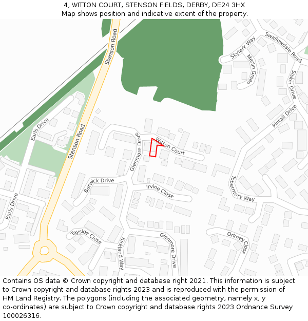 4, WITTON COURT, STENSON FIELDS, DERBY, DE24 3HX: Location map and indicative extent of plot