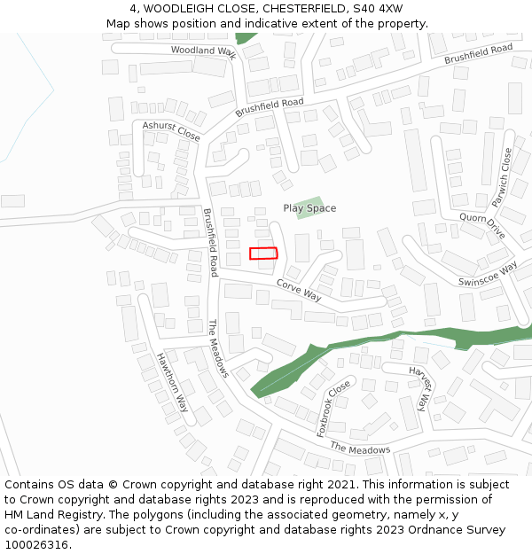 4, WOODLEIGH CLOSE, CHESTERFIELD, S40 4XW: Location map and indicative extent of plot
