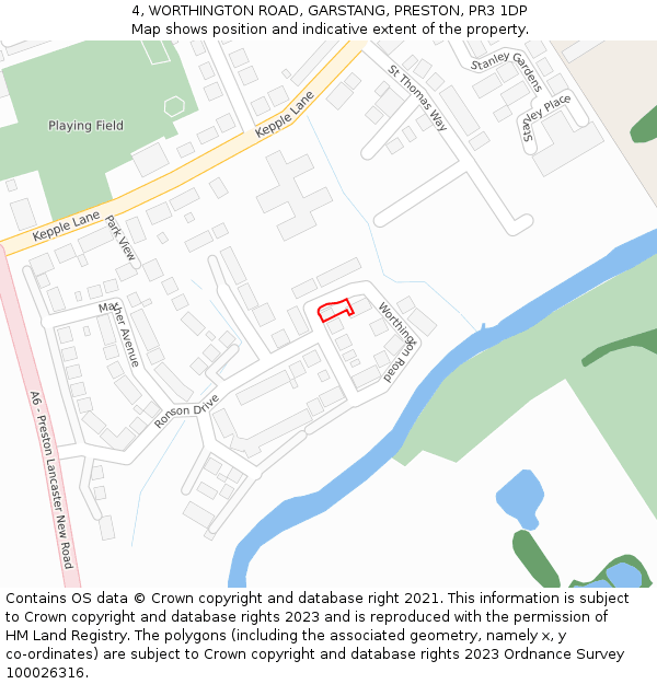 4, WORTHINGTON ROAD, GARSTANG, PRESTON, PR3 1DP: Location map and indicative extent of plot