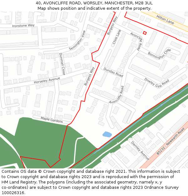 40, AVONCLIFFE ROAD, WORSLEY, MANCHESTER, M28 3UL: Location map and indicative extent of plot