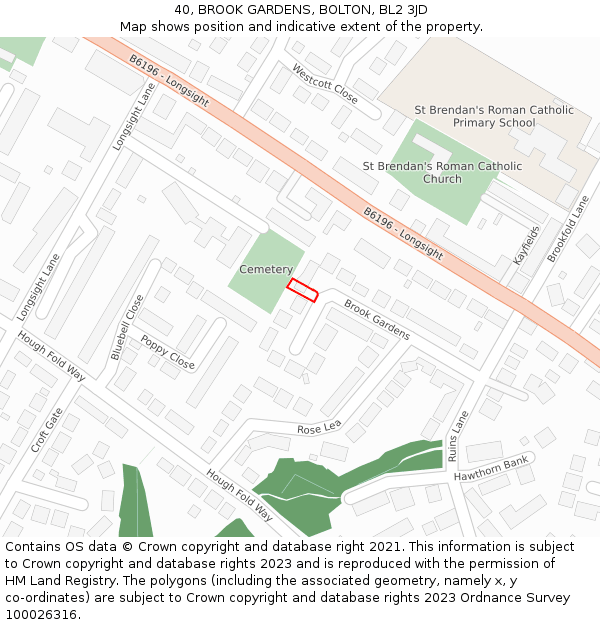 40, BROOK GARDENS, BOLTON, BL2 3JD: Location map and indicative extent of plot