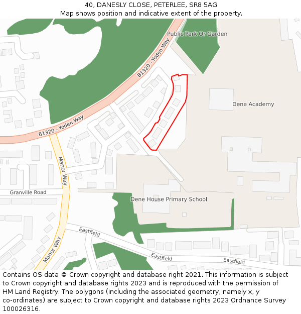 40, DANESLY CLOSE, PETERLEE, SR8 5AG: Location map and indicative extent of plot