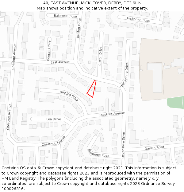 40, EAST AVENUE, MICKLEOVER, DERBY, DE3 9HN: Location map and indicative extent of plot