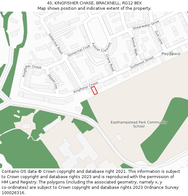40, KINGFISHER CHASE, BRACKNELL, RG12 8EX: Location map and indicative extent of plot