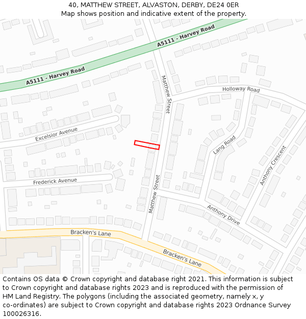 40, MATTHEW STREET, ALVASTON, DERBY, DE24 0ER: Location map and indicative extent of plot