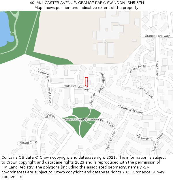 40, MULCASTER AVENUE, GRANGE PARK, SWINDON, SN5 6EH: Location map and indicative extent of plot
