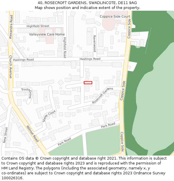 40, ROSECROFT GARDENS, SWADLINCOTE, DE11 9AG: Location map and indicative extent of plot