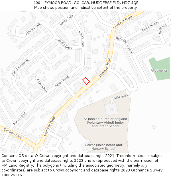 400, LEYMOOR ROAD, GOLCAR, HUDDERSFIELD, HD7 4QF: Location map and indicative extent of plot