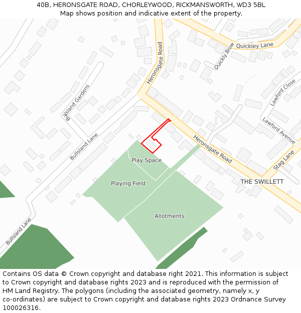 40B, HERONSGATE ROAD, CHORLEYWOOD, RICKMANSWORTH, WD3 5BL: Location map and indicative extent of plot