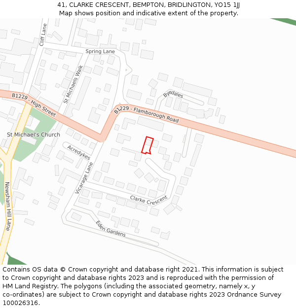 41, CLARKE CRESCENT, BEMPTON, BRIDLINGTON, YO15 1JJ: Location map and indicative extent of plot