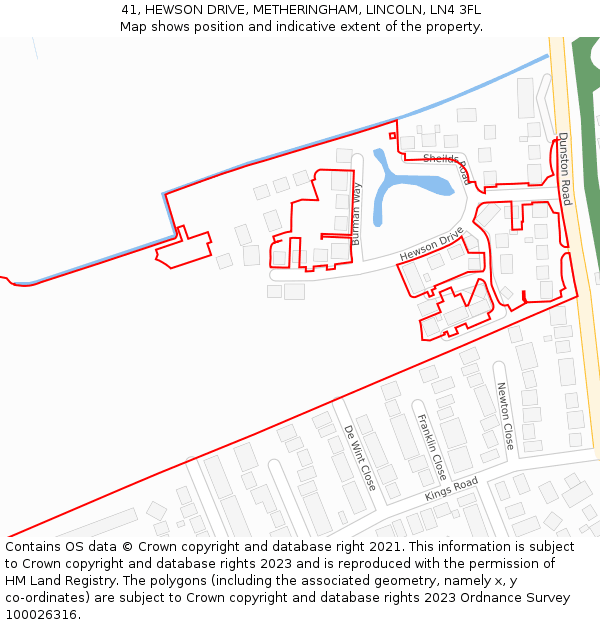 41, HEWSON DRIVE, METHERINGHAM, LINCOLN, LN4 3FL: Location map and indicative extent of plot