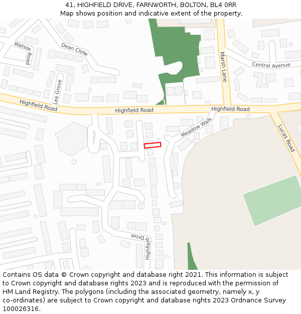 41, HIGHFIELD DRIVE, FARNWORTH, BOLTON, BL4 0RR: Location map and indicative extent of plot