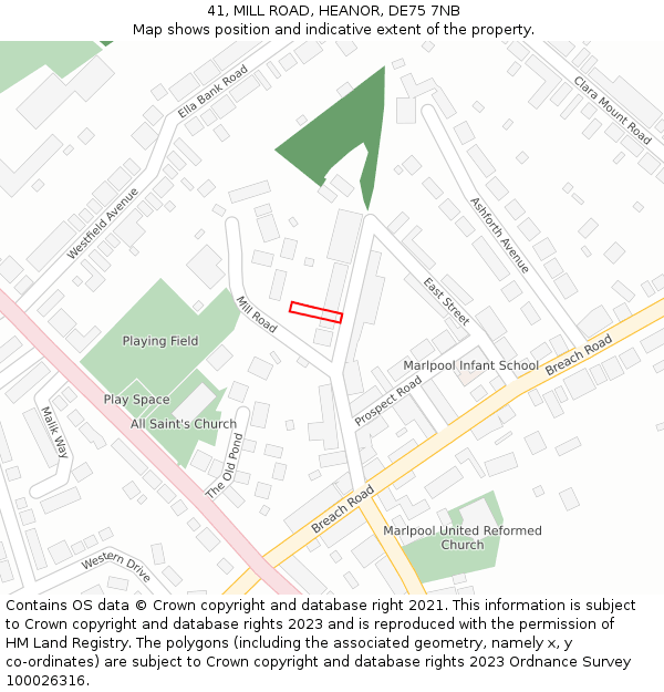 41, MILL ROAD, HEANOR, DE75 7NB: Location map and indicative extent of plot